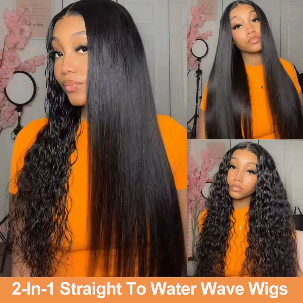 Perruque 2-en-1 Cheveux Humains 100% Effet Vague Naturelle, Perruque Sans Colle 13x4 Lace Front Drea