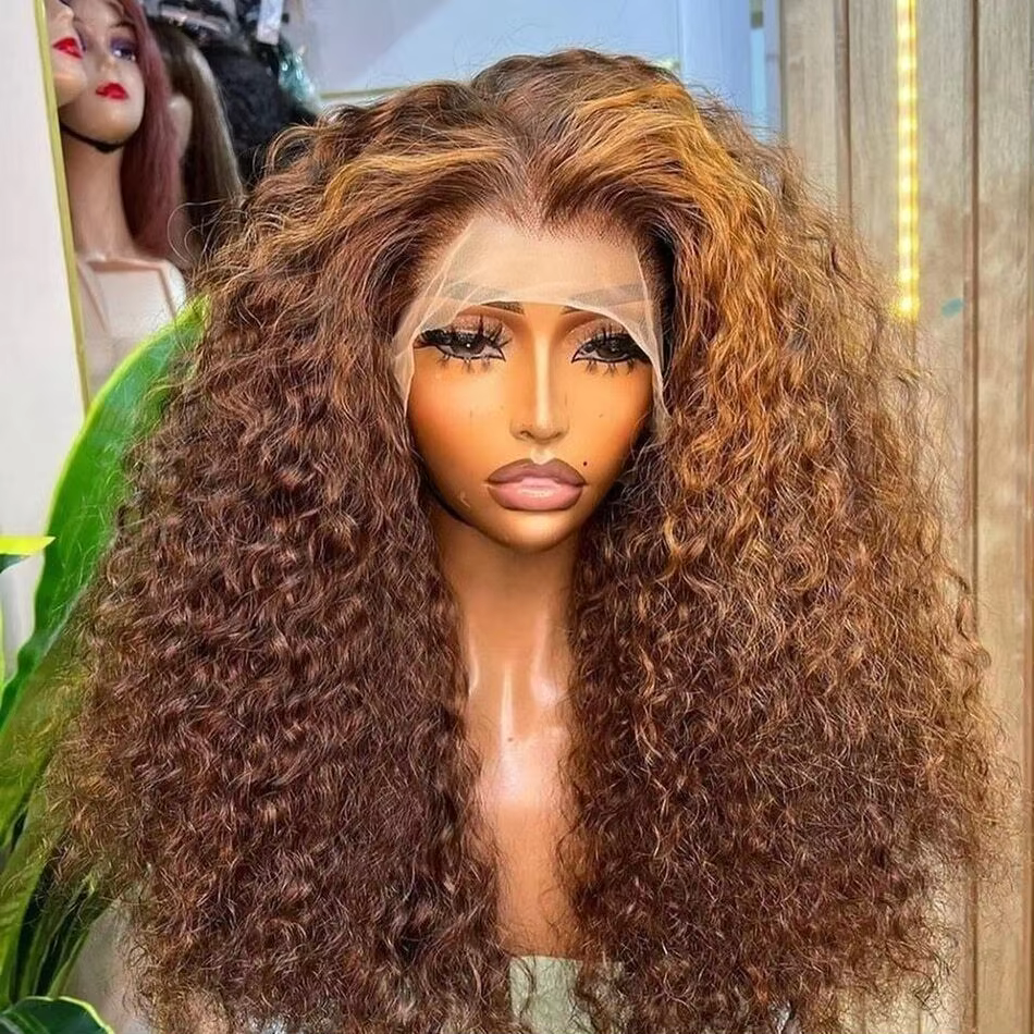 Perruque Lace Frontal Wig naturelle ondulée sans colle, cheveux bouclés à reflets, 13x4, pre-plucked