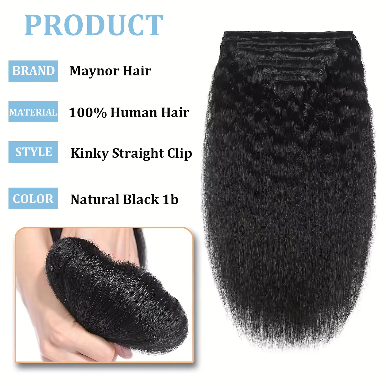 Extensions de cheveux humains crépus lisses, couleur naturelle, 100% cheveux humains Remy, 120G, 8 p