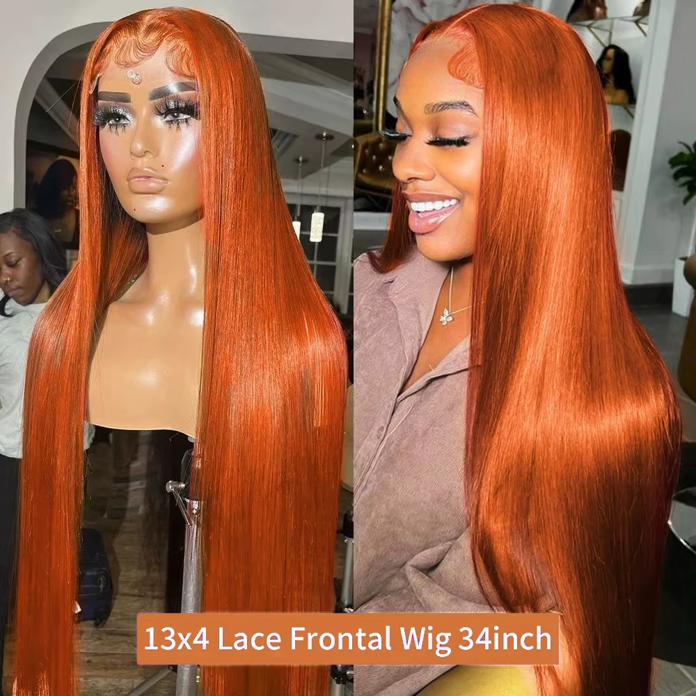 30 40 pouces Orange gingembre 13x6 HD dentelle frontale perruque cheveux humains os droit 13x4 Trans