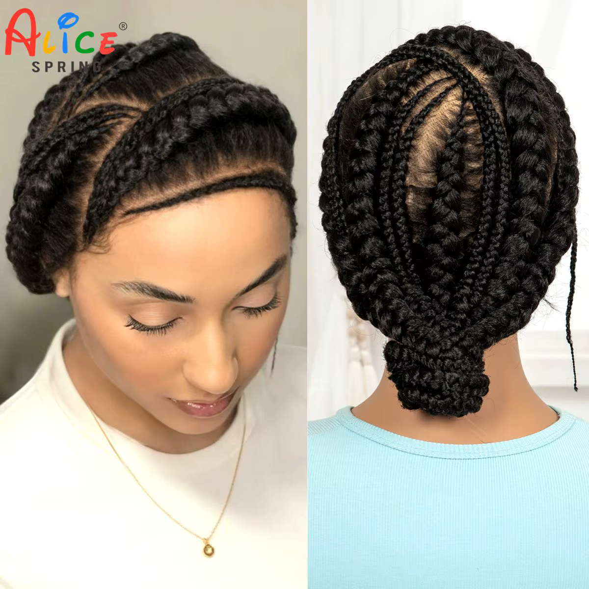 Perruques tressées pleine dentelle Cornrow perruques synthétiques tressées à la main Bantu perruques
