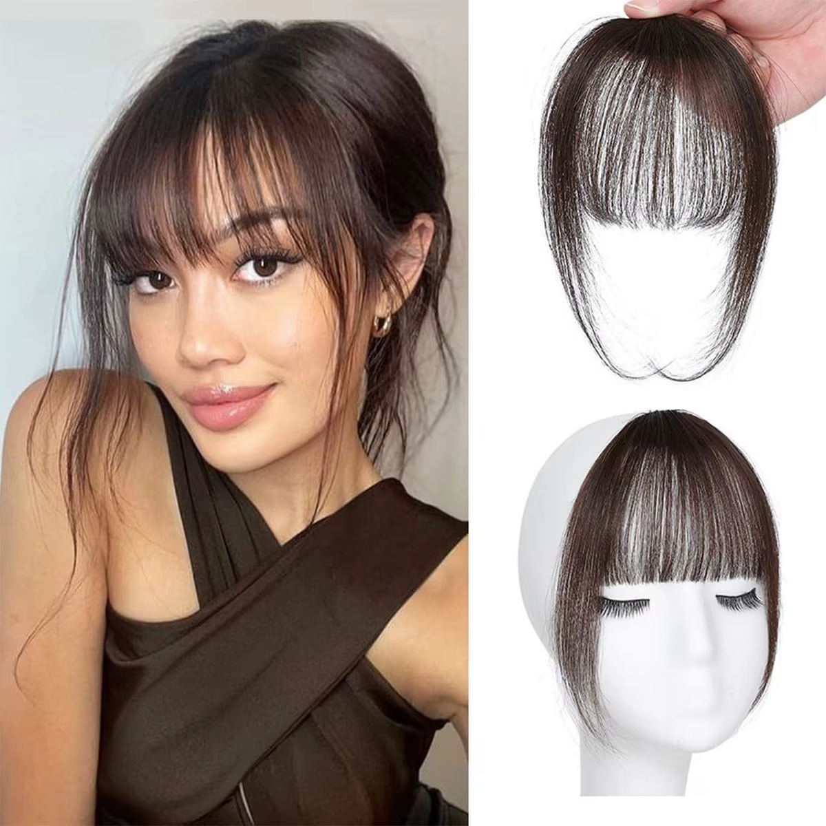 Franges françaises à clipser, extensions de cheveux 100% naturels, franges vaporeuses pour femmes, f