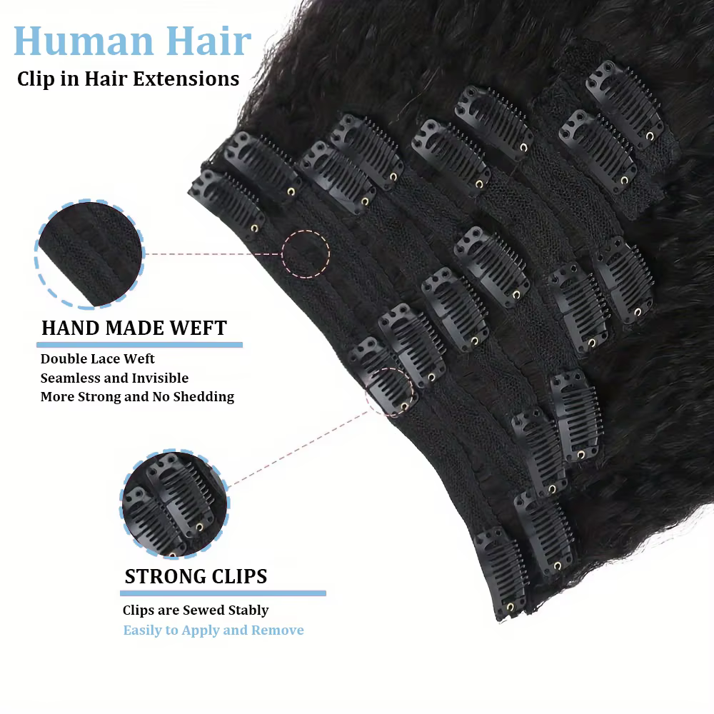 Extensions de cheveux humains crépus lisses, couleur naturelle, 100% cheveux humains Remy, 120G, 8 p