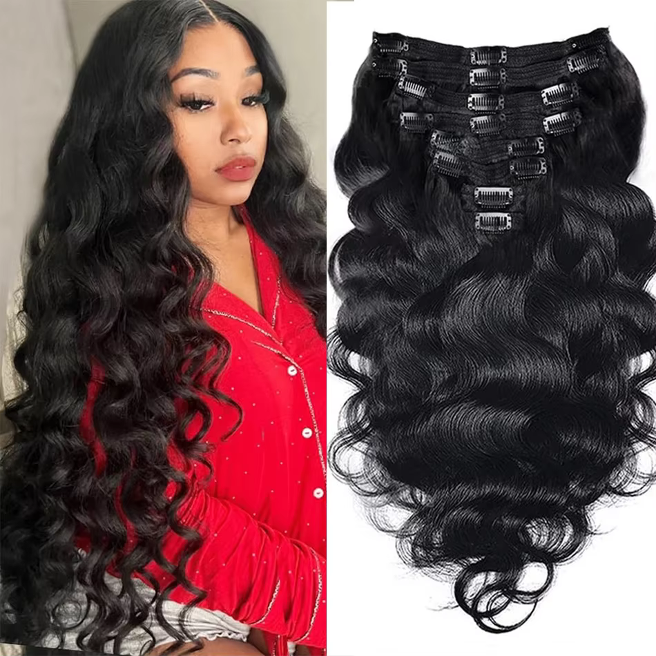 Extensions de cheveux brésiliens naturels Body Wave à clipser pour femmes, 18clips, tête complète, e