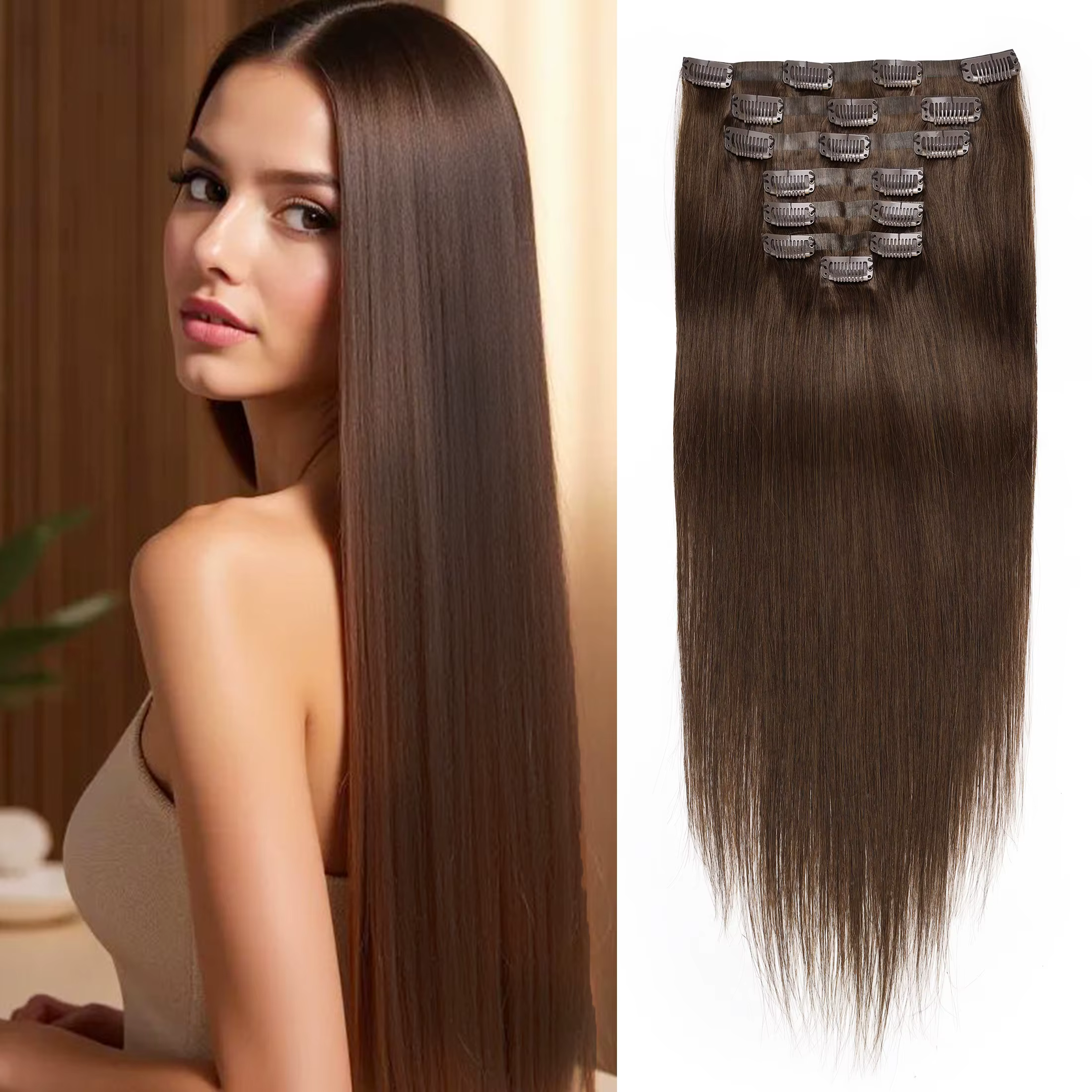 7 pièces pince sans couture dans les Extensions de cheveux pince à cheveux humains sur les Extension
