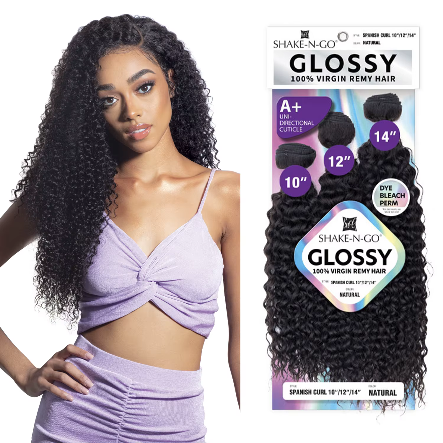 Shake-N-Go Tissage de cheveux vierges Remy brillants 3 paquets Curl espagnol – Doux, brillant, aspec