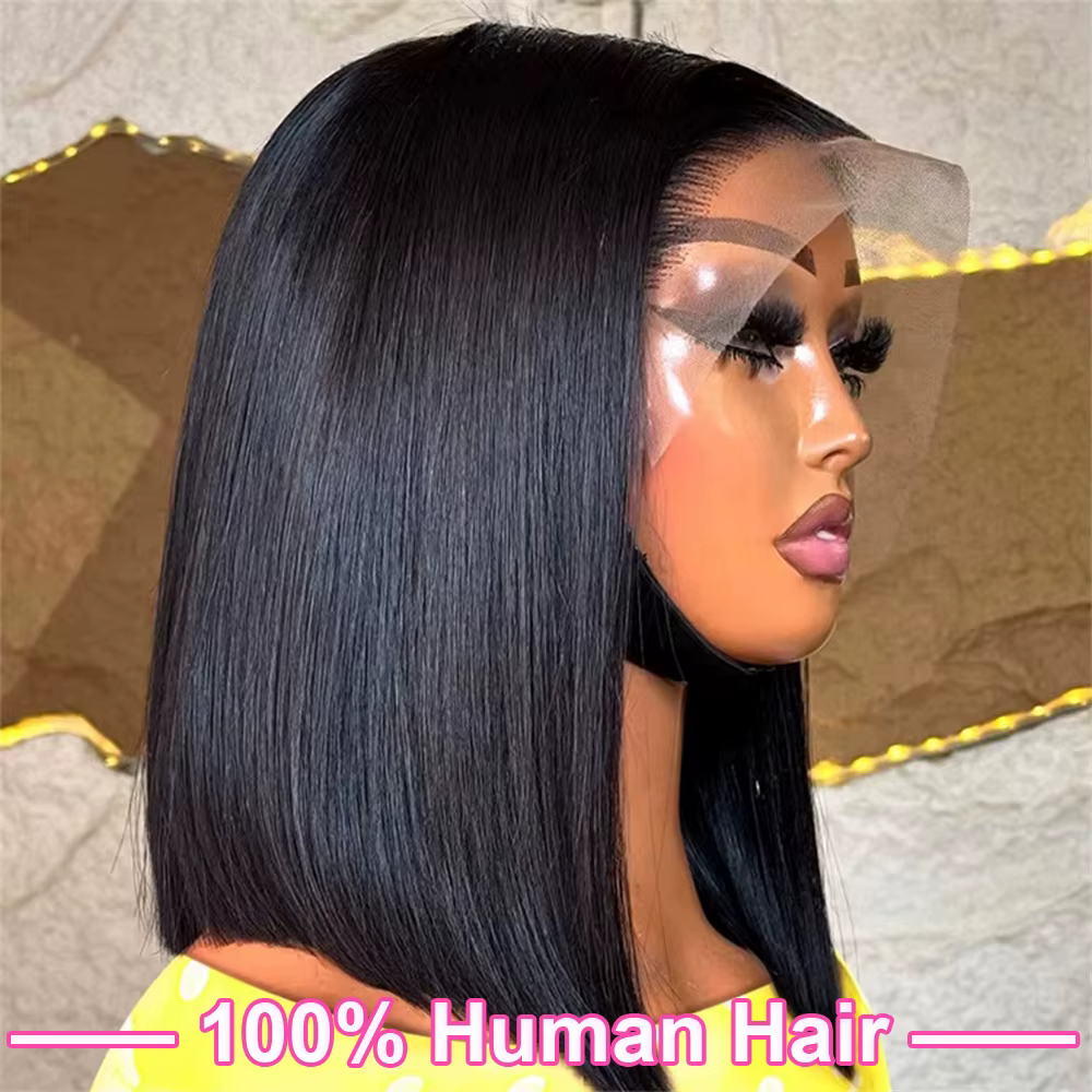 Perruques Lace Frontal Bob en Cheveux Humains Vierges Bruts 100% Naturels, Densité 210%, Lisses Viet