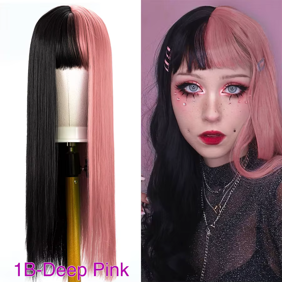 Leeons-Perruque de Cosplay Lolita à Deux Tons Ombré, Noir et Blanc, 26 Pouces, pour Femme et Fille