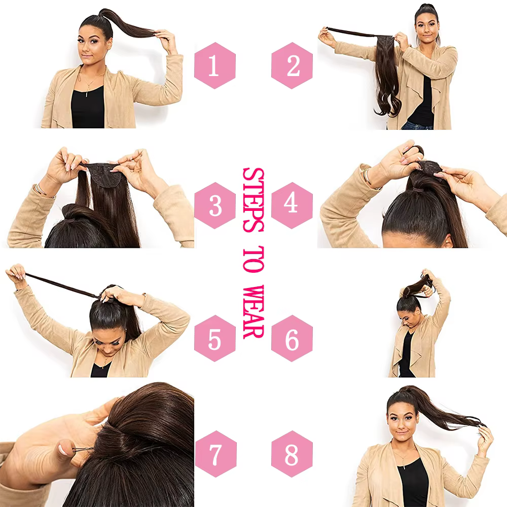 34 pouces queue de cheval synthétique Extension de cheveux pince en fausse perruque postiche Blonde