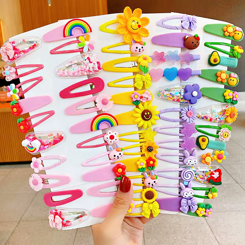 Lot de 12 pinces à cheveux pour filles, nouvelles, mignonnes, colorées, à motif de fleurs de dessin 