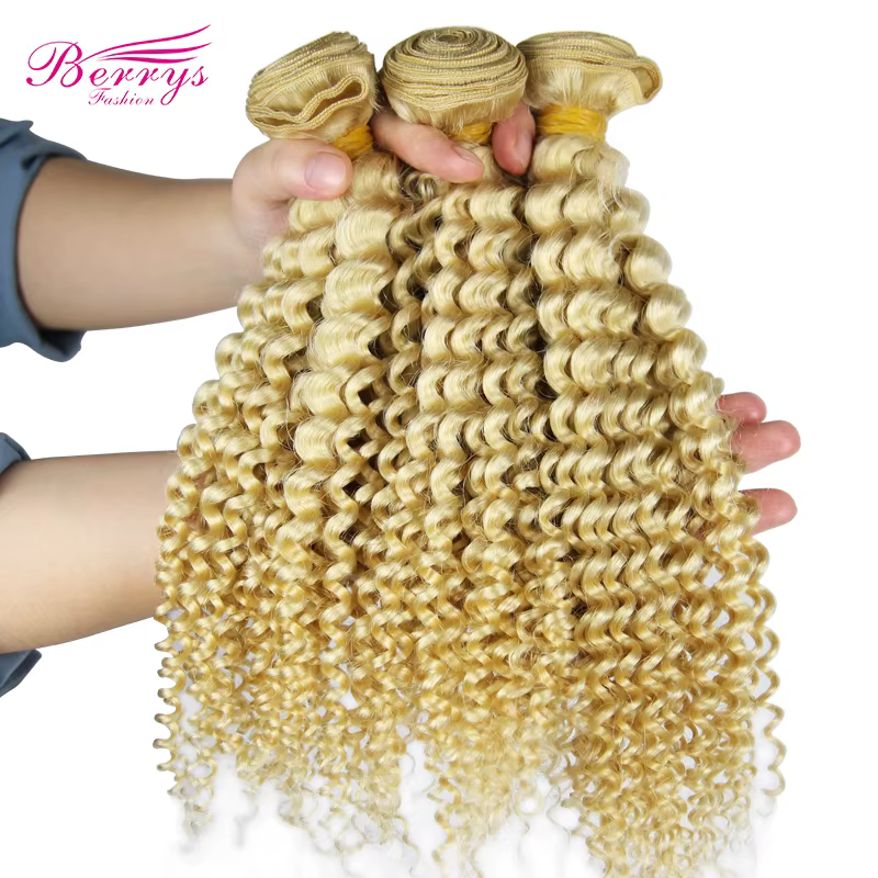 Berrys Fashion – Lots de mèches brésiliennes bouclées blondes 613, cheveux humains vierges, 1/3/4 pi