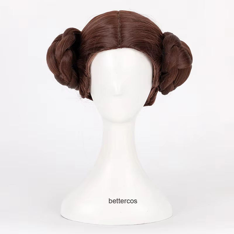 Perruque de Cosplay synthétique princesse Leia Organa Solo, perruque courte brune résistante à la ch