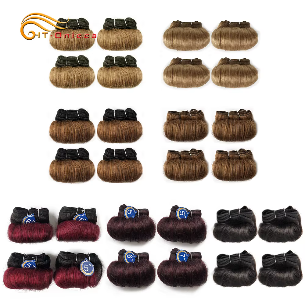 Bundles de tissage de cheveux humains bouclés indiens, produits de cheveux courts, faisceaux ondulés