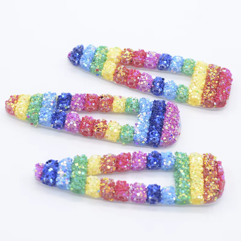 Lot de 6 pinces à cheveux en forme de goutte d'eau avec paillettes arc-en-ciel de 8 cm pour la fabri