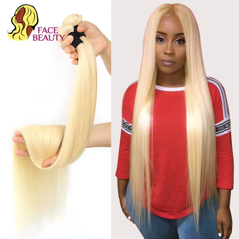 Facebeauty – extensions brésiliennes naturelles Remy, cheveux lisses, blonds 613, longueur 26 28 30 