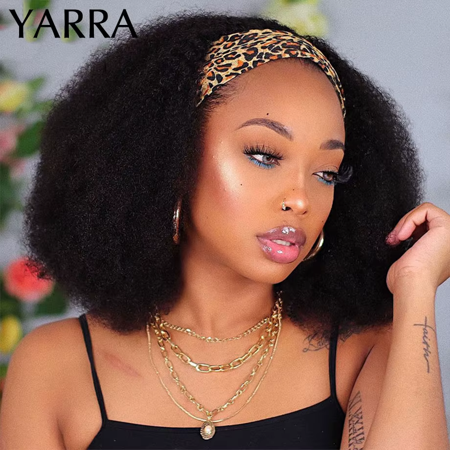 YARRA – perruque brésilienne Remy 100% naturelle, cheveux crépus bouclés, bandeau, densité 180%, ent