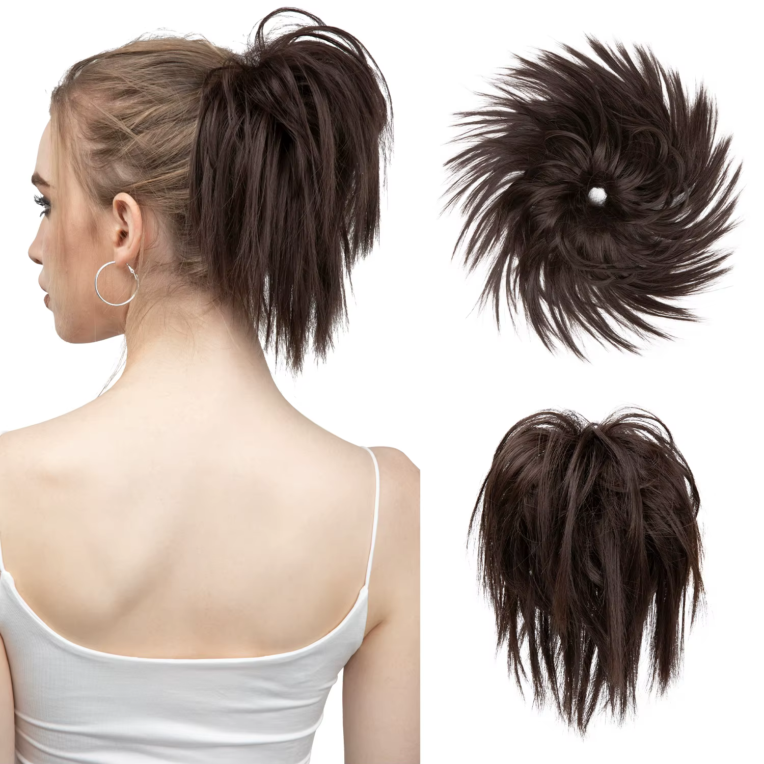 Faux cheveux synthétiques Chignon en désordre Chignon élastique bande Flexible Scrunchy Scrunchie po