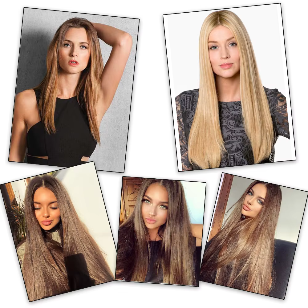 Extension capillaire synthétique longue et lisse à Clip, 5 Clips, faux cheveux blonds, bruns et noir