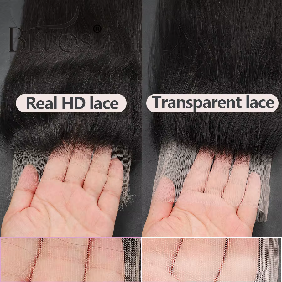 Beeos-Perruque Lace Closure Remy Naturelle Lisse, Cheveux de Bébé, Peau Fondue, HD, 5x5