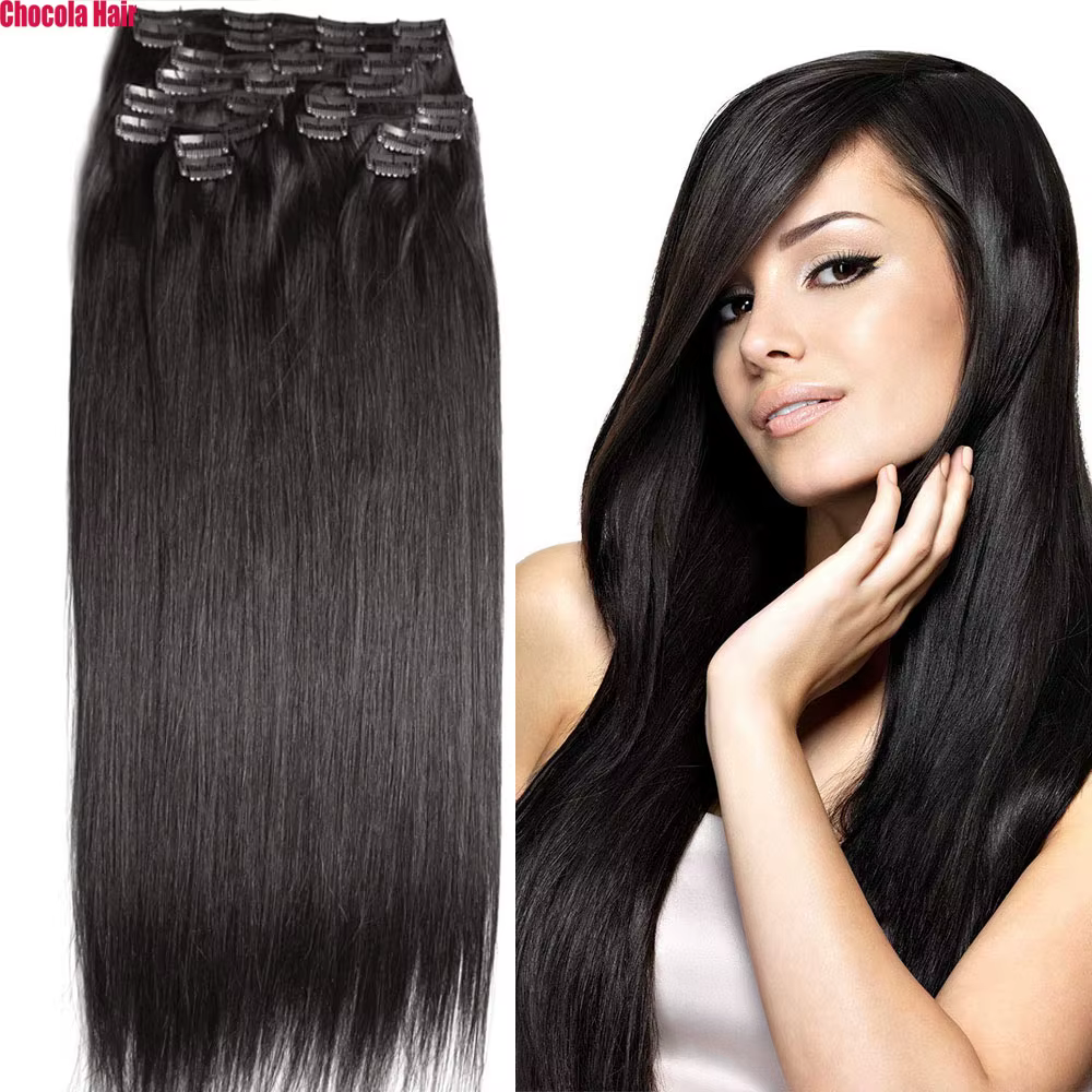 Chocola Clip en 100% Extensions de cheveux humains brésiliens Remy pleine tête 16 "-28" 12 pièces en