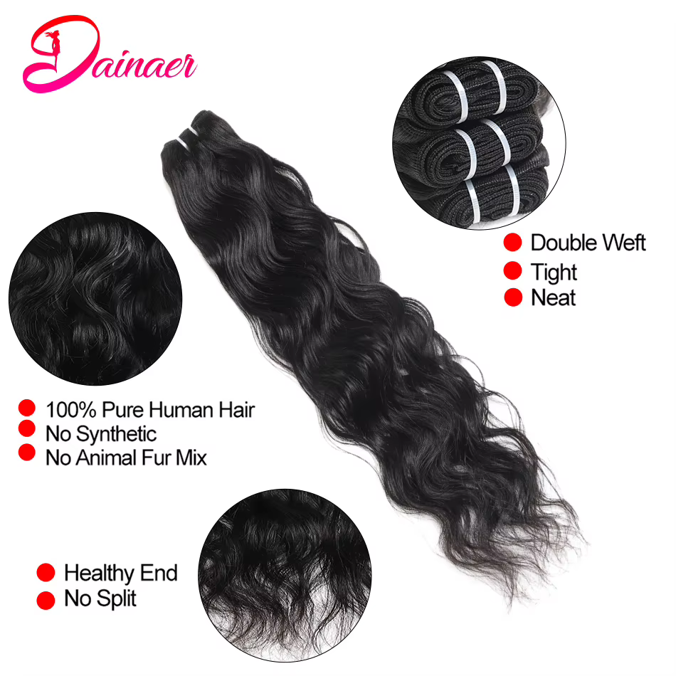 Tissage en Lot Brésilien Naturel Ondulé, Extensions de Cheveux 100% Humains, 3 Pièces