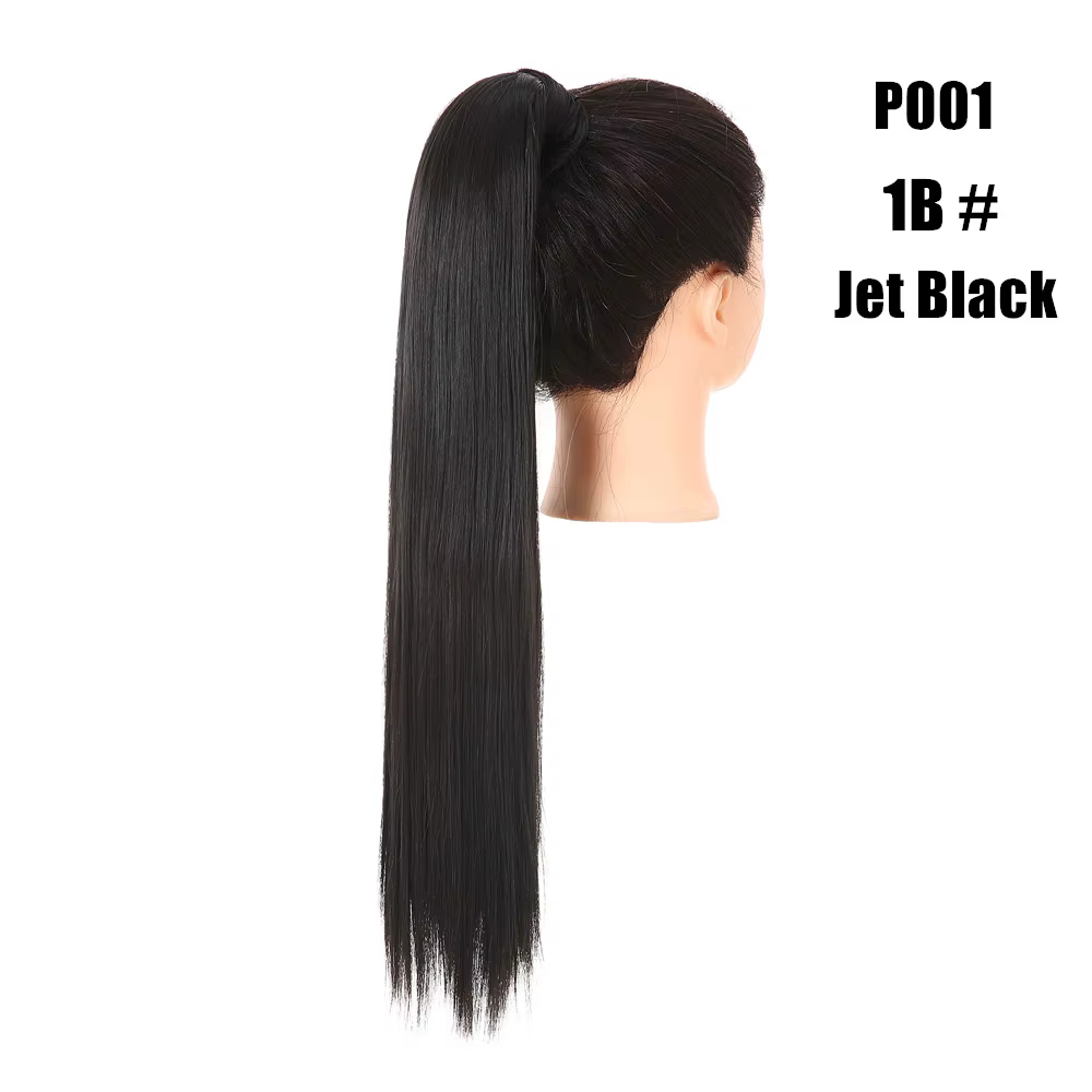 Clip synthétique en queue de cheval Extension de cheveux perruque droite crépus bouclés longue enrou