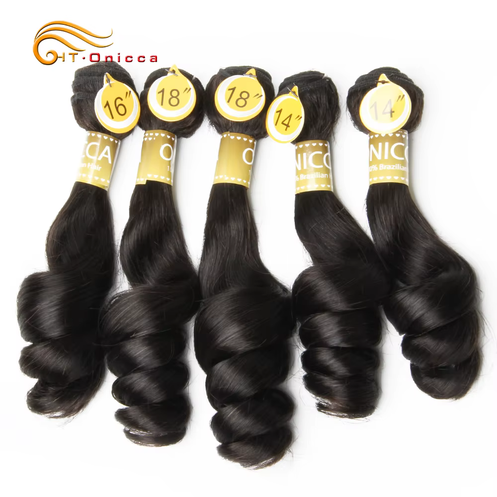 Tissage en Lot Brésilien Naturel Remy à Double Proximité, Extension de Cheveux, Boucles en Forme d'e