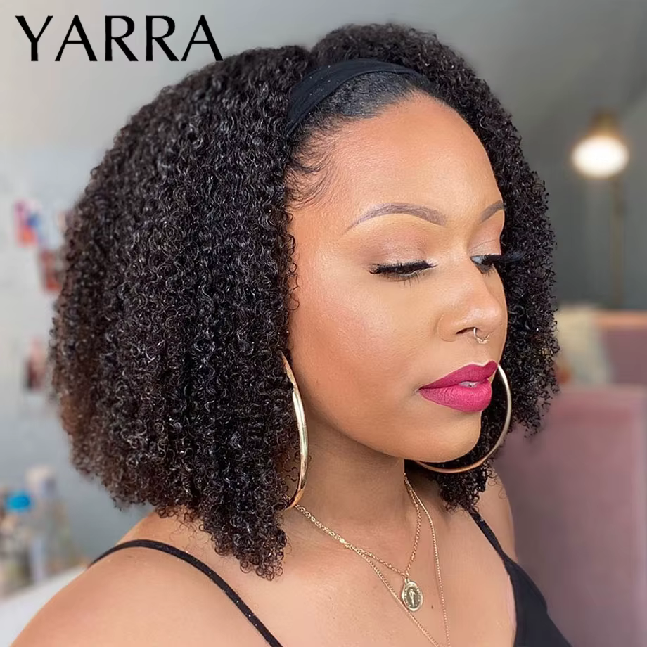 YARRA – perruque brésilienne Remy 100% naturelle, cheveux crépus bouclés, bandeau, densité 180%, ent