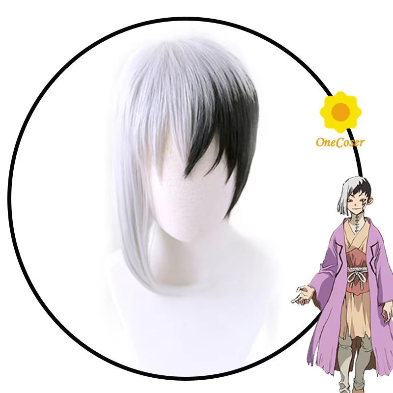 Perruque de Cosplay Anime Dr.Stone Asagiri Gen, perruque courte noire et blanche en Fiber résistante