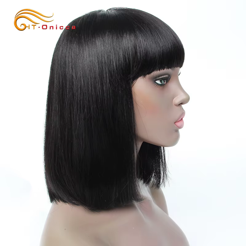 Perruque rouge avec frange de cheveux humains, perruques Bob courtes droites pour femmes, cheveux br