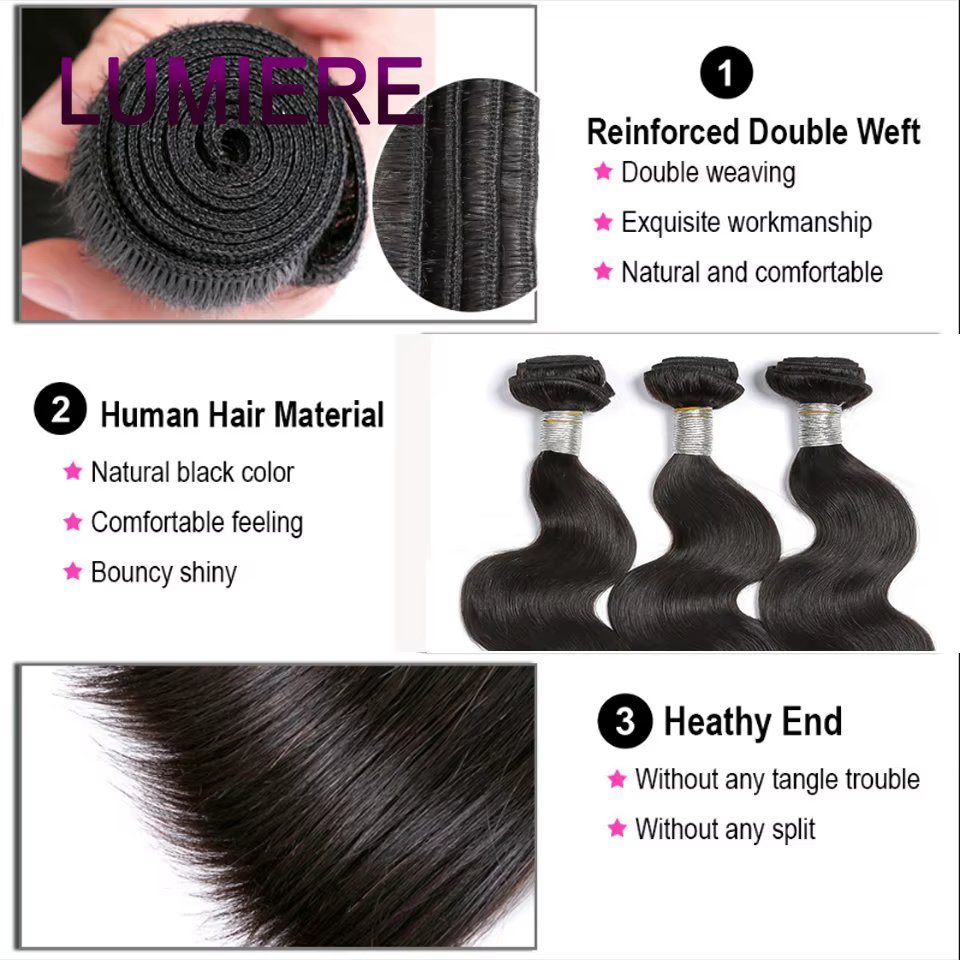 Vague de corps lâche vierge brute indienne gros cheveux humains 3/4 paquets affaire pour les femmes 