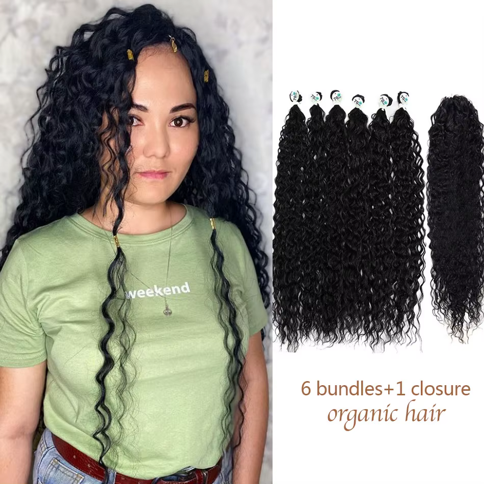 Extensions de cheveux synthétiques avec Closure, Extensions de faux cheveux organiques sans enchevêt