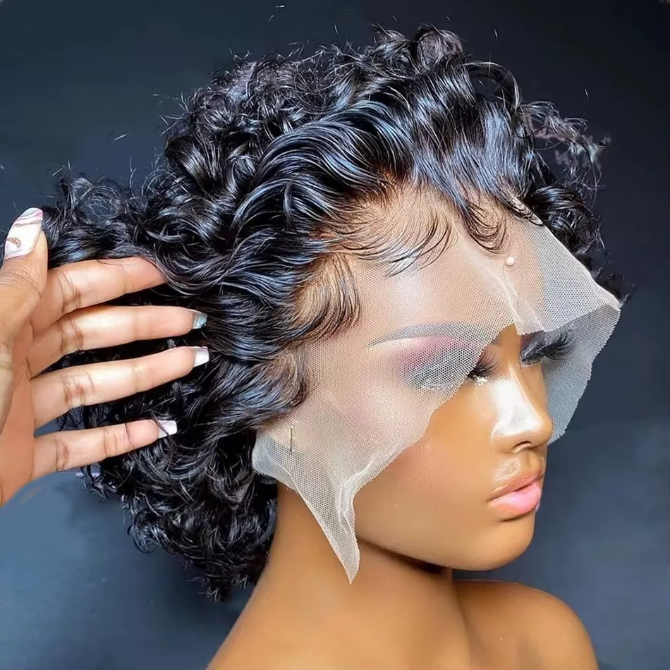 Perruque Pixie Cut Courte Bouclée en Cheveux Humains, Perruque Brésilienne Pas Chère en Cheveux Remy