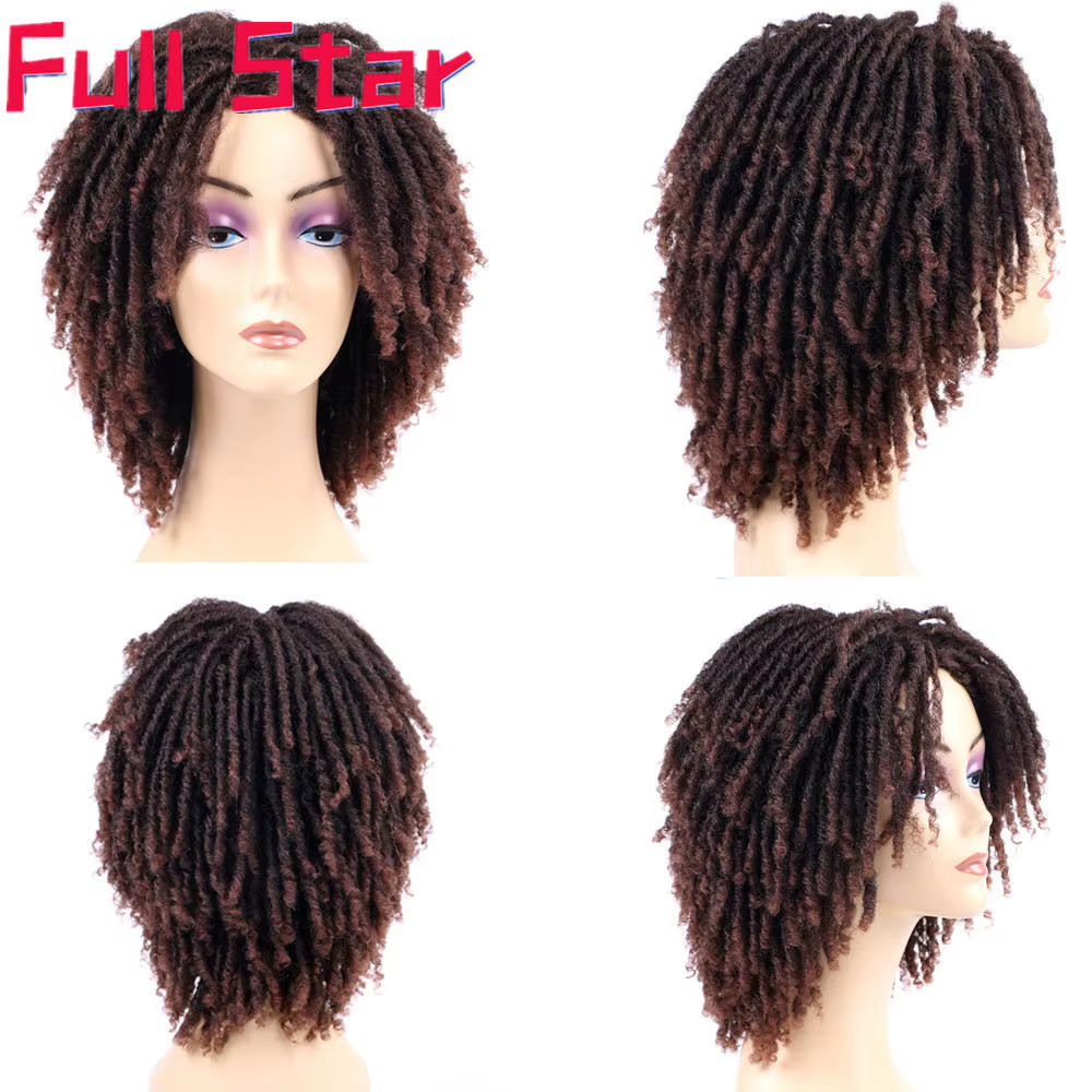 Full Star 14 "perruque bouclée Dreadlock pour femme noire Ombre bordeaux couleur marron court bouclé