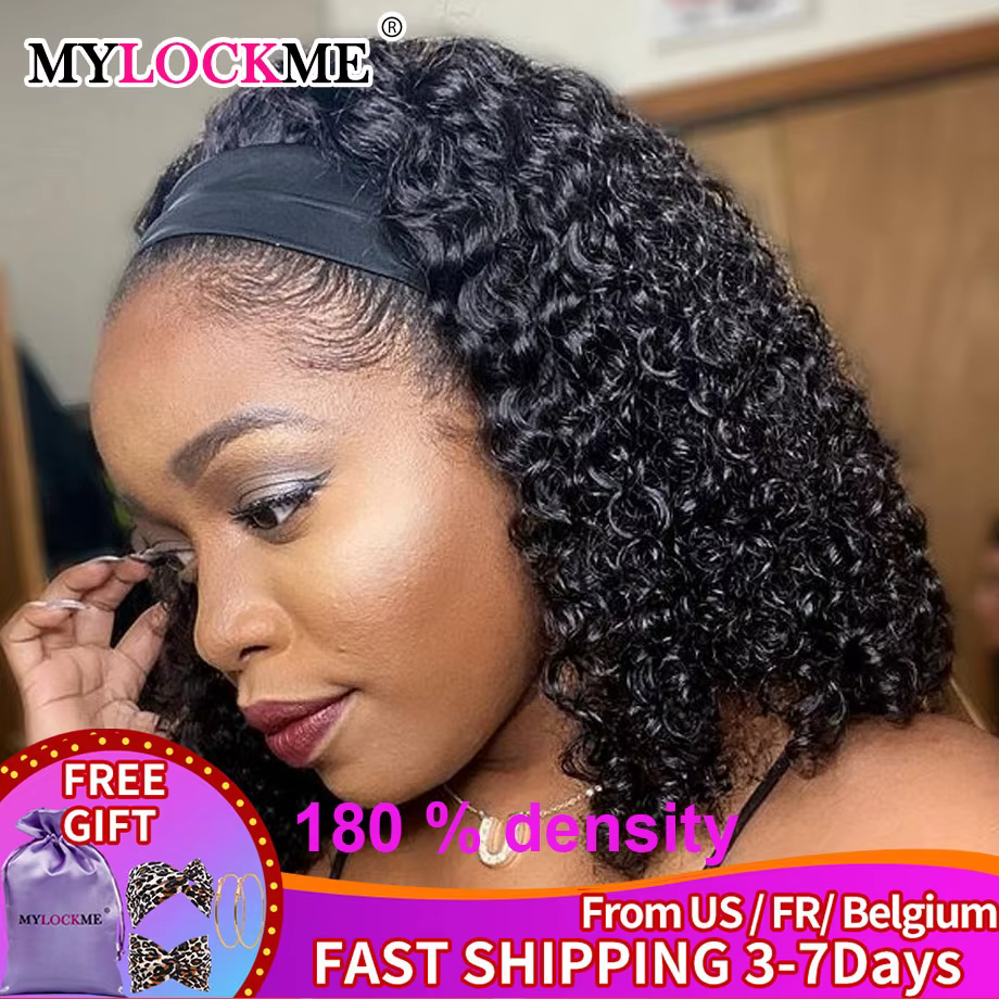 Perruque bandeau cheveux humains crépus bouclés MYLOCKME sans colle pleine Machine faite brésilienne