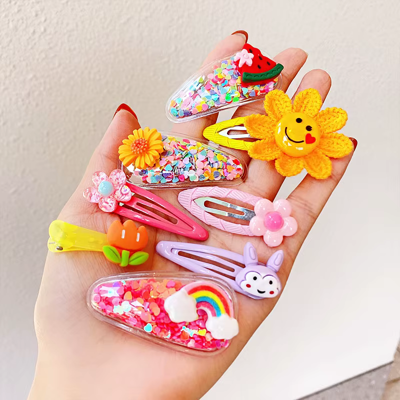 Lot de 12 pinces à cheveux pour filles, nouvelles, mignonnes, colorées, à motif de fleurs de dessin 
