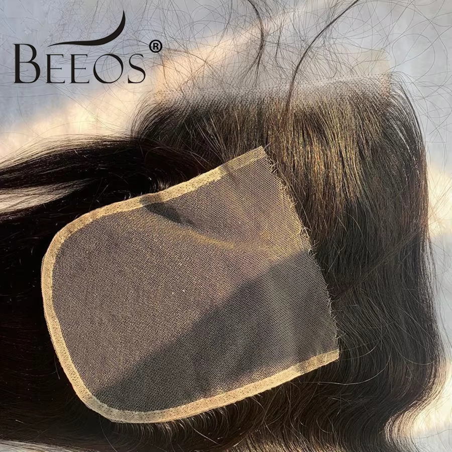 Beeos-Perruque Lace Closure Remy Naturelle Lisse, Cheveux de Bébé, Peau Fondue, HD, 5x5