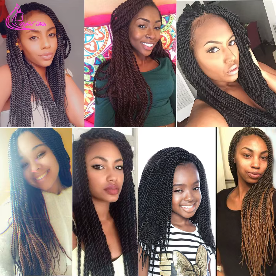 Tresses synthétiques au Crochet torsadées sénégalaises ombrées marron gris Extensions de cheveux tre