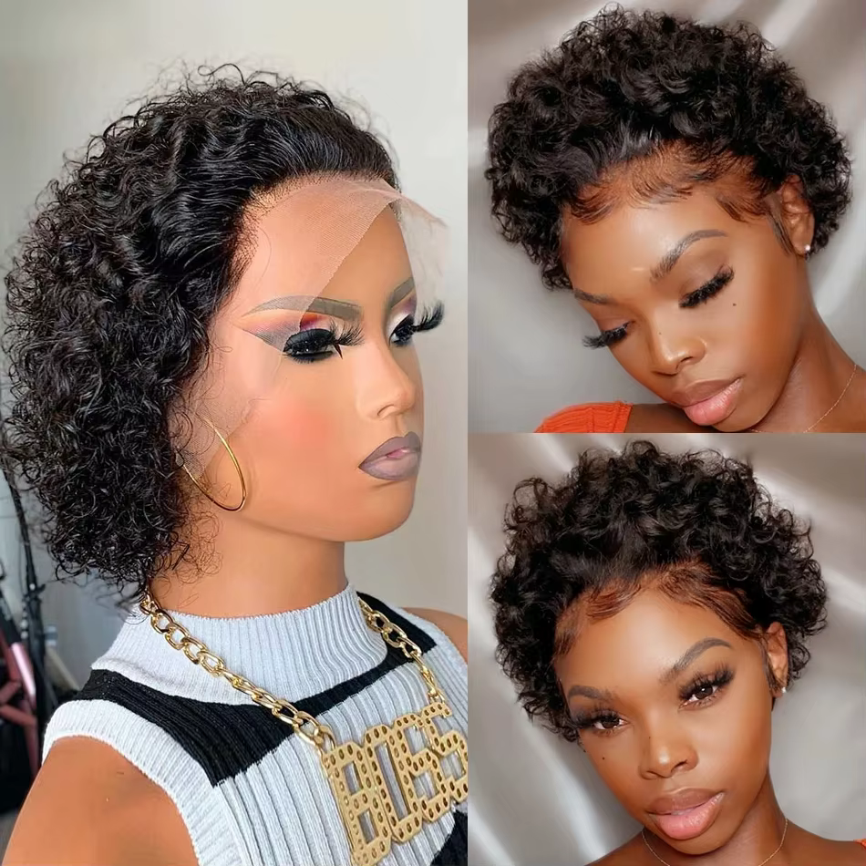 Perruque Pixie Cut Courte Bouclée en Cheveux Humains, Perruque Brésilienne Pas Chère en Cheveux Remy
