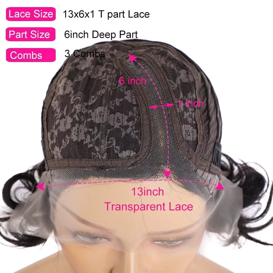 Perruque Lace Front Wig Body Wave brésilienne Remy naturelle, cheveux courts, 13x1 HD, pour femmes