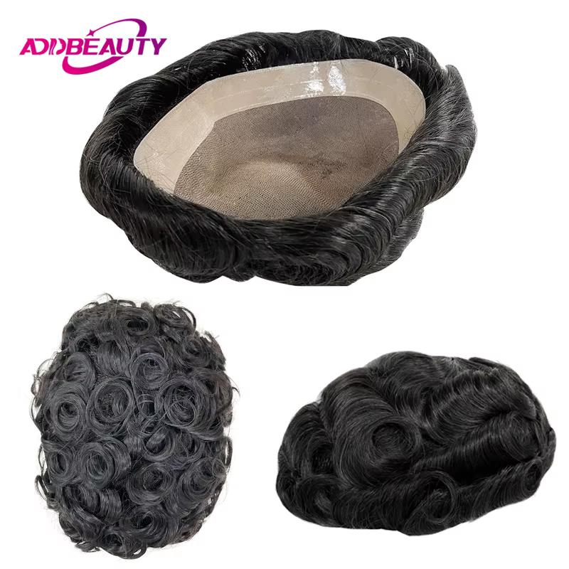 Hommes toupet Fine Mono NPU humain naturel postiche vague droite perruques de cheveux humains 25mm C