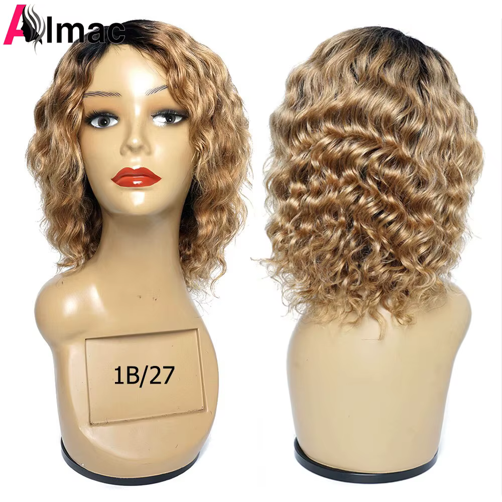 Perruques péruviennes naturelles, ondulées, couleur noire naturelle, ombré, blond miel, 1B 27/30, fa