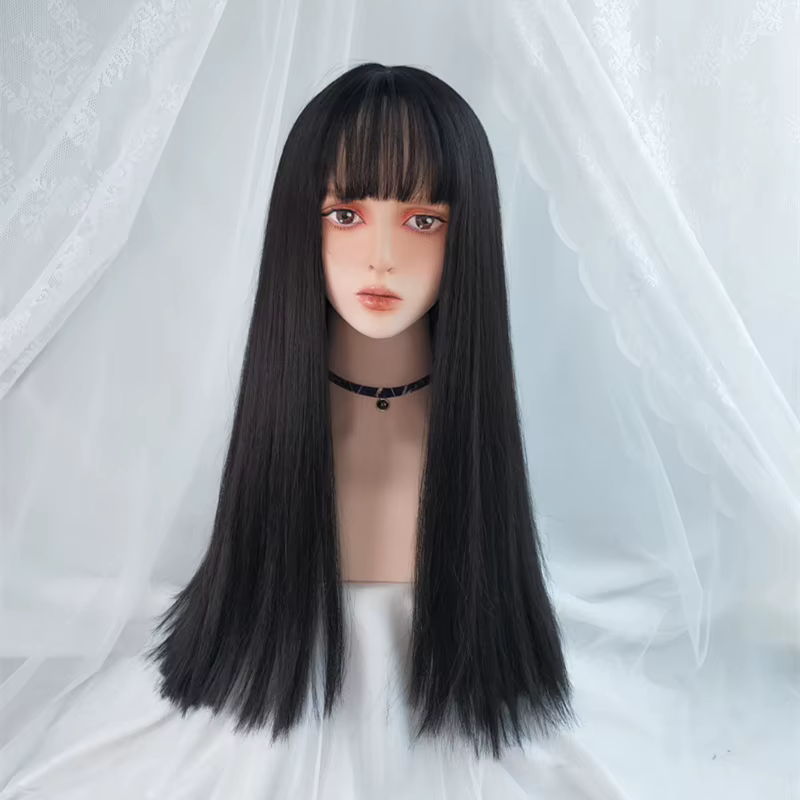 VICWIG – Perruque de cosplay longue avec frange, 24 pouces, pour femme, cheveux raides synthétiques,