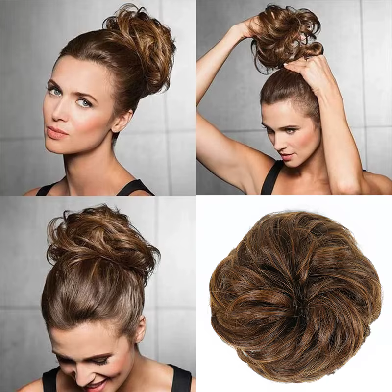 Azqueen synthétique désordre Chignon Chignon beignet Gary couleur marron cheveux Chignon Pad élastiq