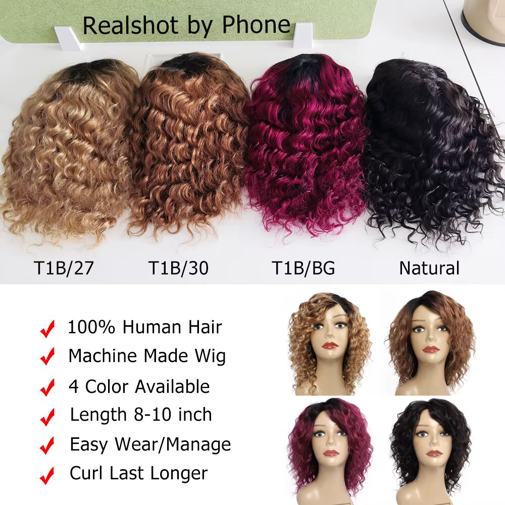 Perruque de cheveux humains bouclés courts bordeaux pour femme, Ombre Honey Blonde, Perruques entièr