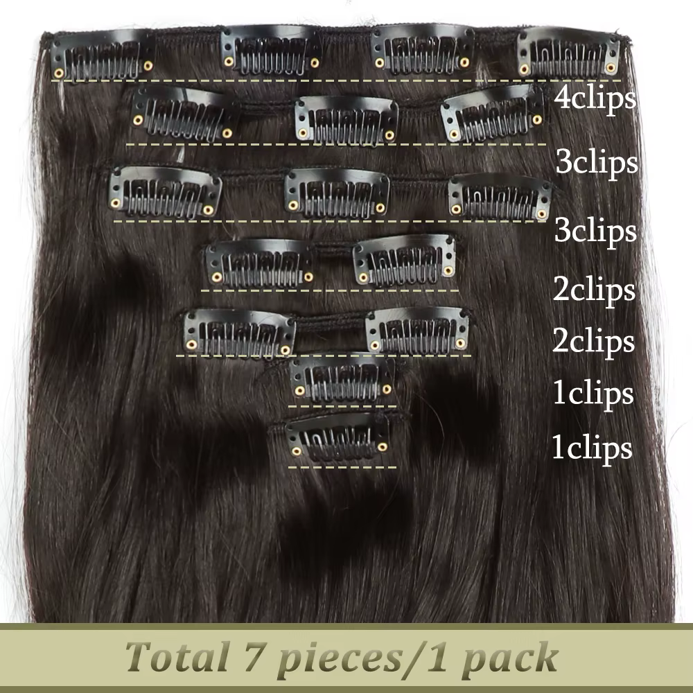 16 Clips 7 pièces/ensemble Extensions de cheveux longue ondulée coiffure naturel synthétique noir bl