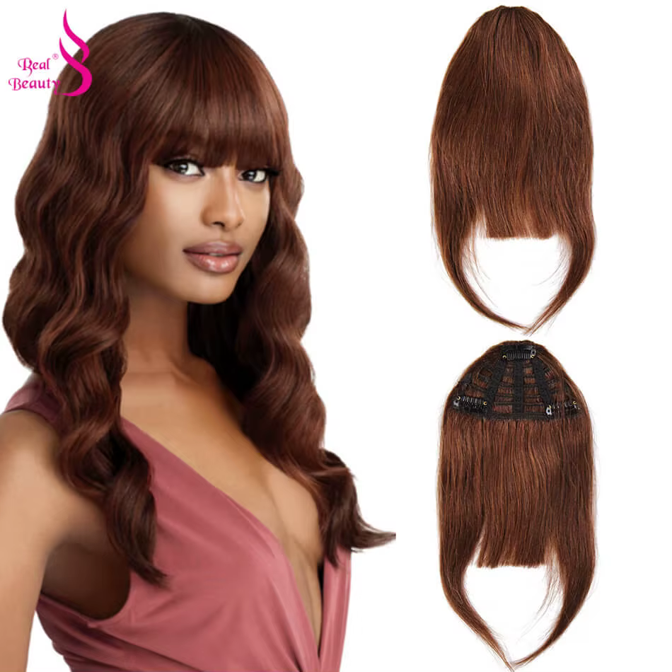 Perruque brésilienne Remy avec frange à clipser, cheveux humains, frange droite attachée à la main,