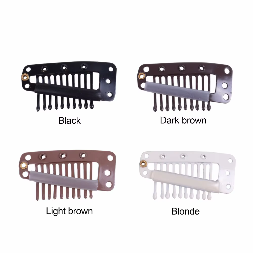 Perruques pinces à cheveux 100 pièces 36mm 10 dents Clips à pression avec dos en silicone pour Exten