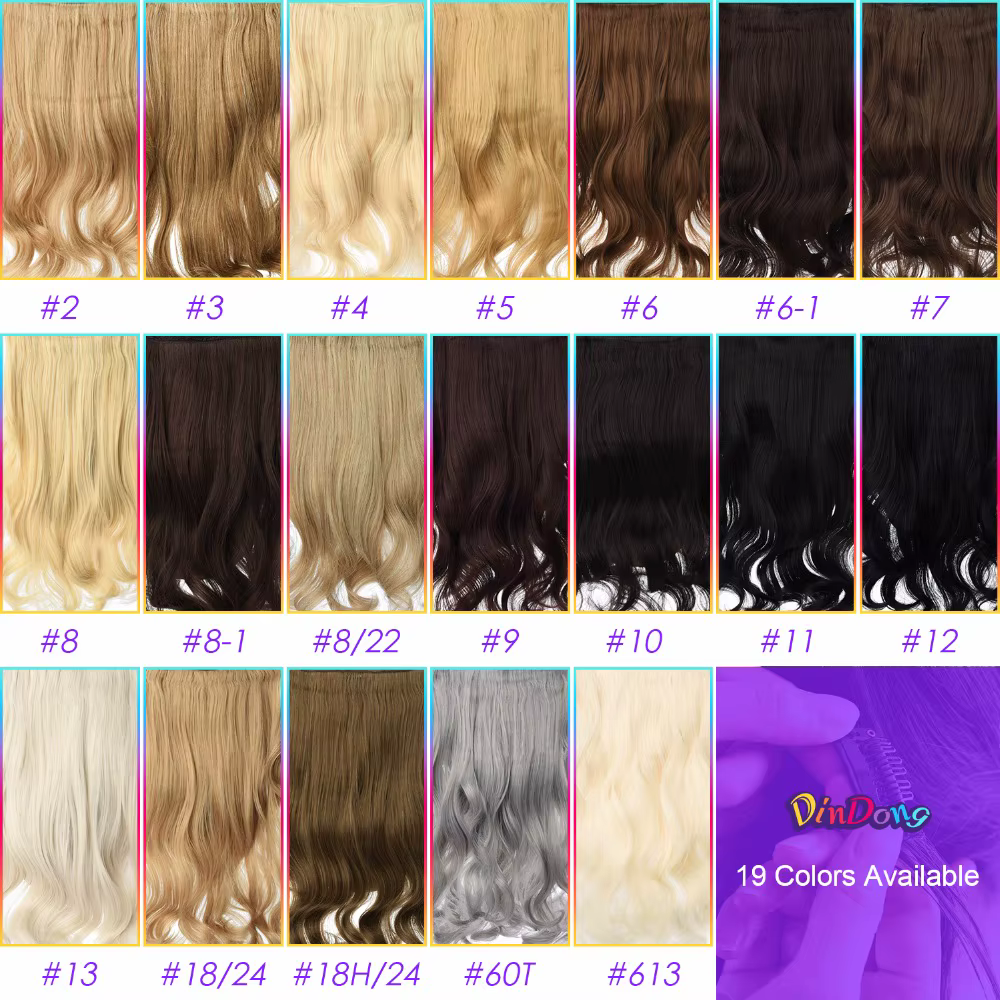 DinDong Clips dans les extensions de cheveux 32 pouces synthétiques ondulés 210G Premium cheveux rés