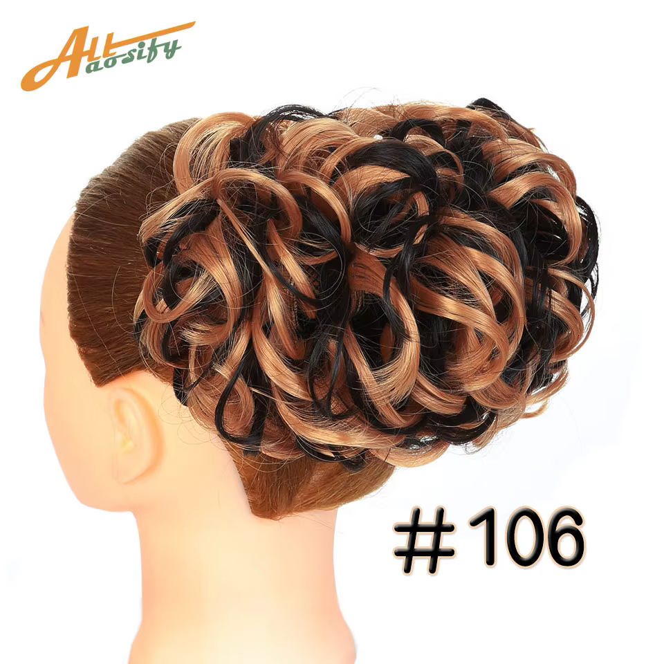 ALLATHIFY − Extensions capillaires synthétiques bouclées pour femmes, postiche, chignon, avec clips,